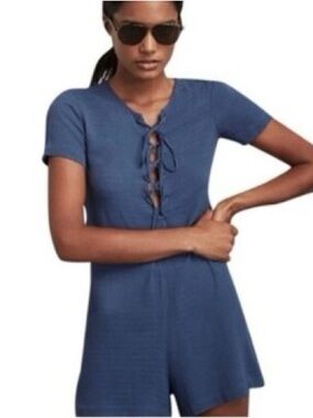 Reformation Blue Lace-Up Short Sleeve Romper